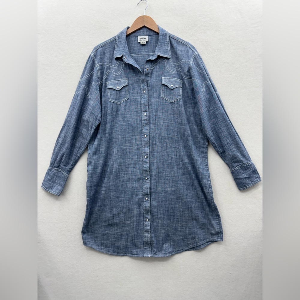 Ariat Tehama Women’s XXL Chambray Shirt Dress Western Pearl Snap Long Sleeve